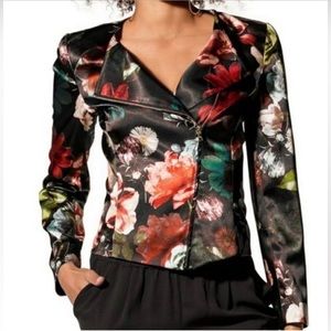 Boston Proper Satin Floral Print Moto Jacket Sz 6